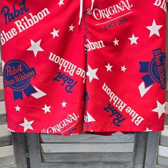 Pabst Blue Ribbon Elastic Board Swim Shorts 8.5" | Small - Picture 2 of 9